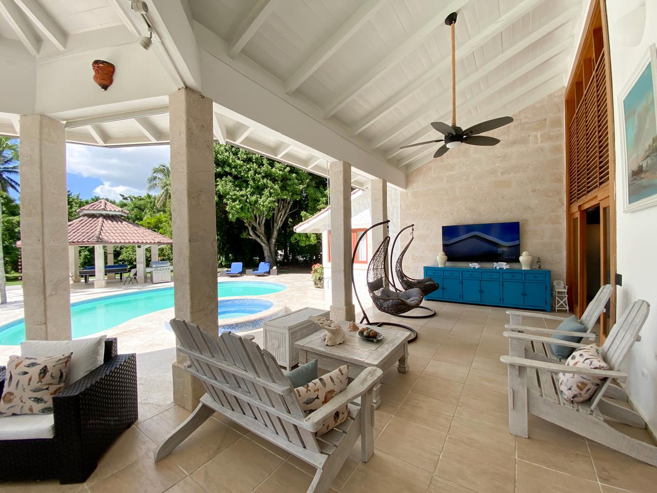 Vaulted open-air pavilion overlooking the pool at Cajuiles 41 Estate