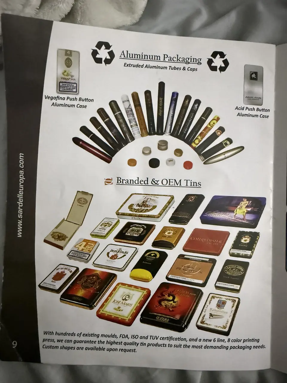 Empaque de aluminio y latas personalizadas del catálogo Sardell