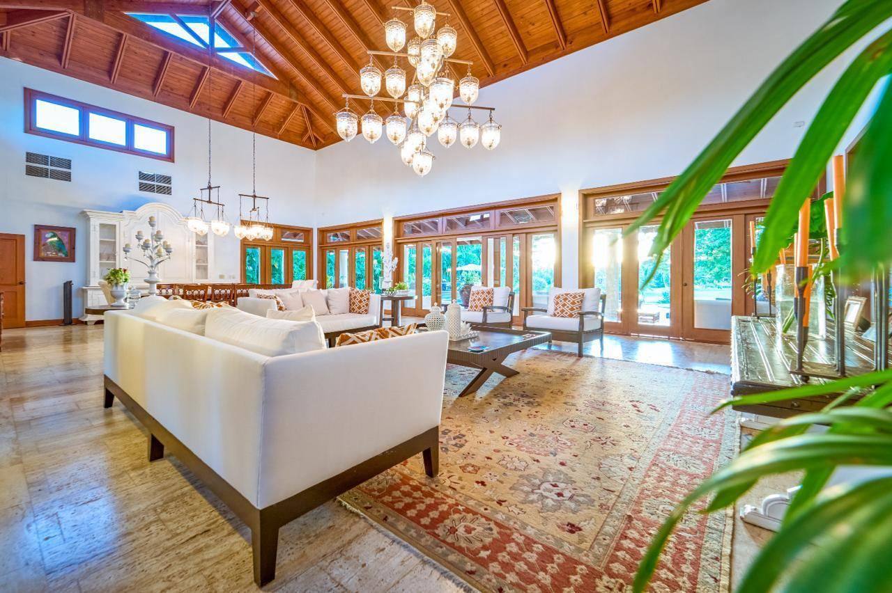 Great room with cathedral timber ceiling at 5BR Las Palmas Tropical Estate